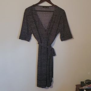 Mock wrap belted dress